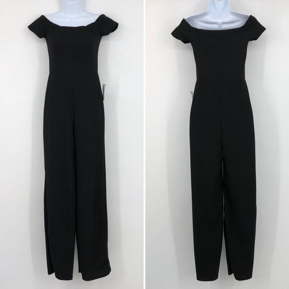 Velvet Torch Women's Jumpsuit S Black Wide Leg Off the Shoulder Short Sleeve NWT - Picture 2 of 10